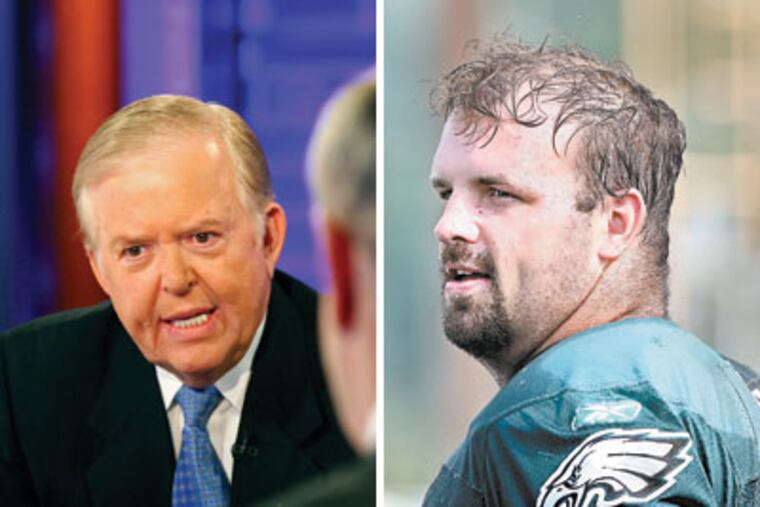 Lou Dobbs and Jon Runyan are both considering congressional runs in New Jersey. (Left: AP Photo/Mark Lennihan; Right: Steven M. Falk / Staff Photographer)