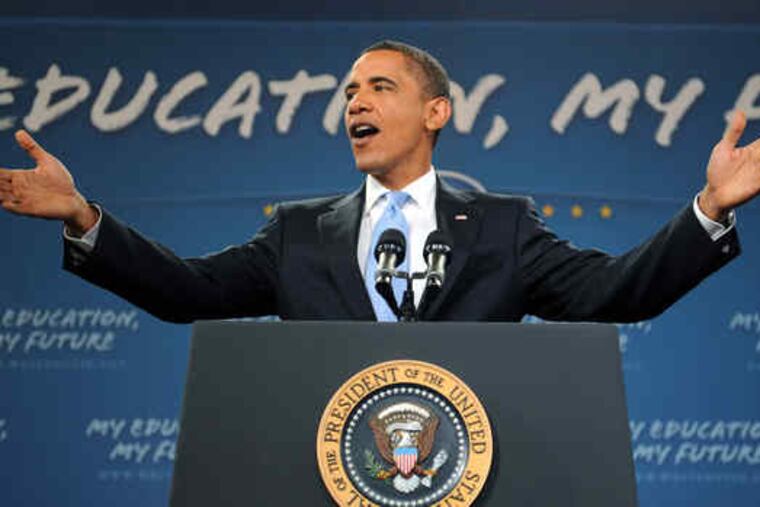 From the head of the class, President Obama, in Arlington, Va., exhorts schoolchildren across the nation to work hard and stay in school. Tonight, he will address a joint session of Congress on his health-care initiative.