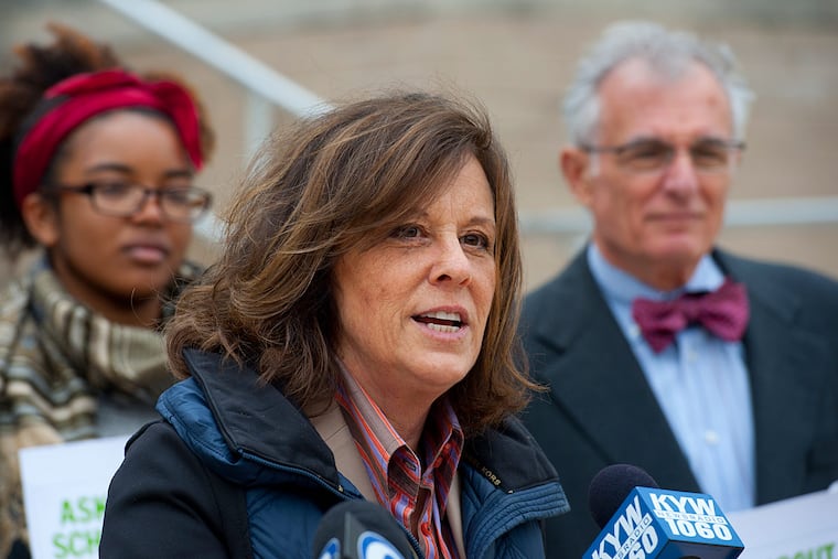 Donna Cooper of Public Citizens for Children and Youth was among activists who gathered at Philadelphia School District headquarters.