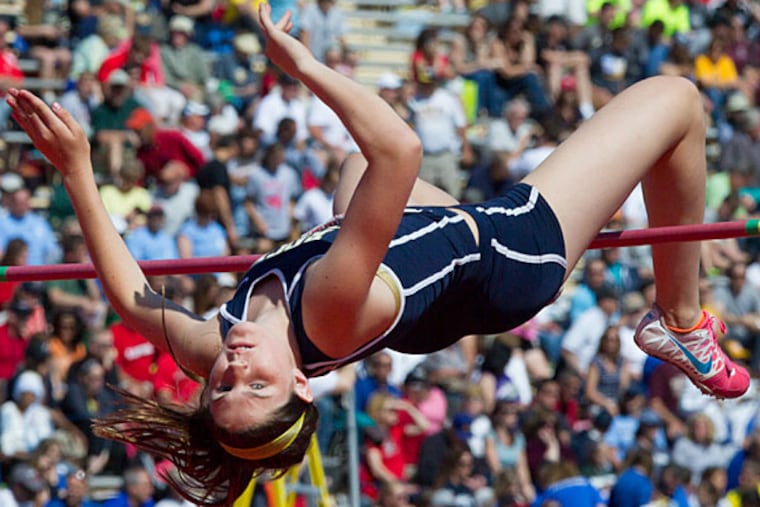 Council Rock South's Shannon Taub places third in the Girls AAA High Jump event. (Photo by Kalim A. Bhatti)