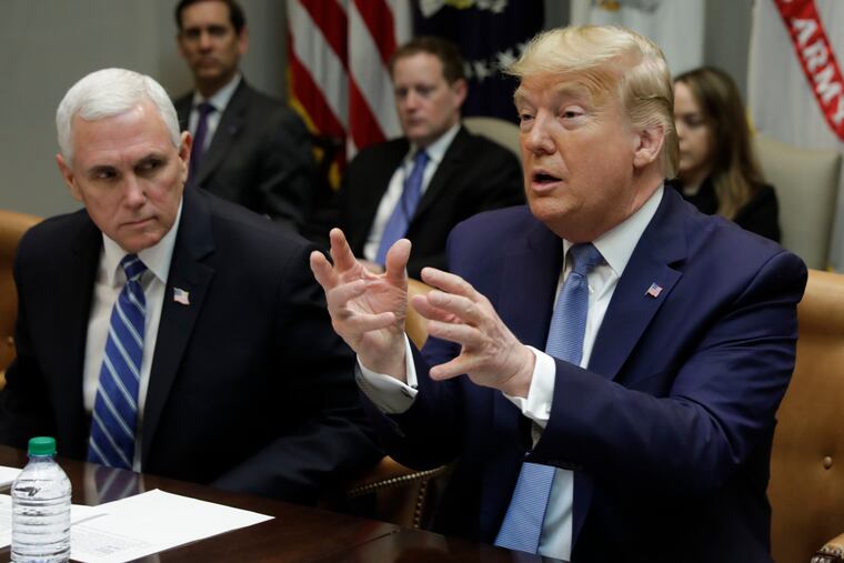 President Trump and Vice President Mike Pence participates in a coronavirus briefing with health insurance companies CEOs at the White House on March 10. (Yuri Gripas/Abaca Press/TNS)