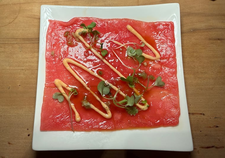 The tuna usuzukuri is part of the $75 tasting menu at Zama, 128 S. 19th St.