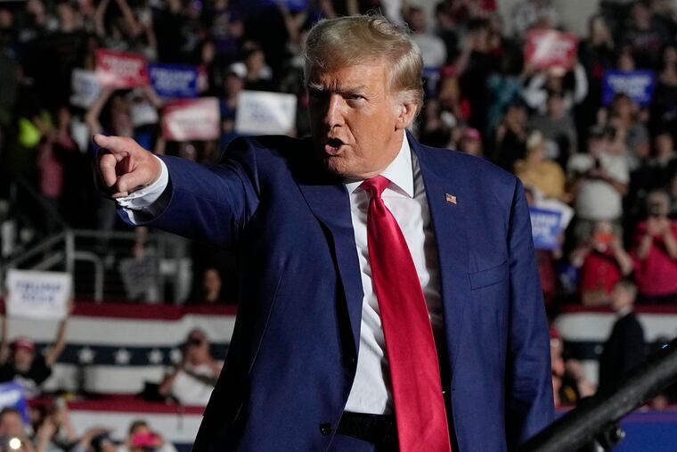 Republican presidential candidate former President Donald Trump arrives for a campaign rally Saturday, July 29, 2023, in Erie, Pa. (AP Photo/Sue Ogrocki, File)