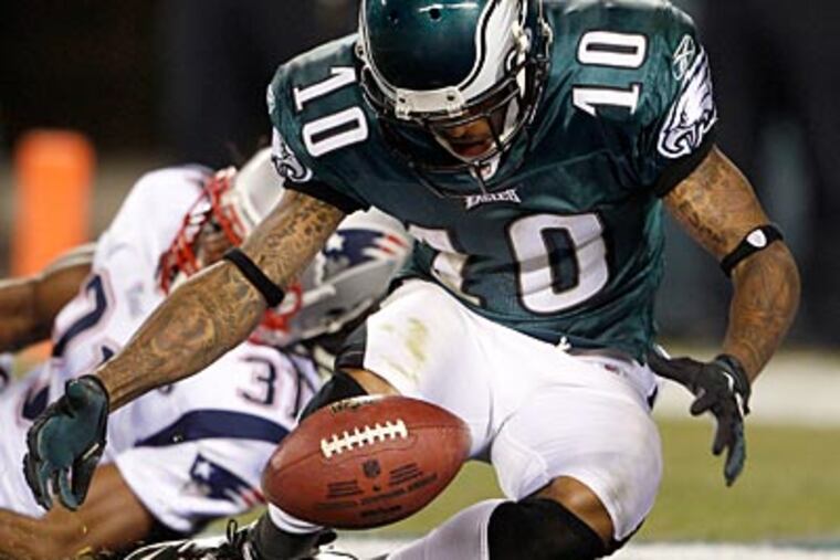 Eagles receiver DeSean Jackson drops a pass in the third quarter on Sunday against the Patriots. (Yong Kim/Staff Photographer)