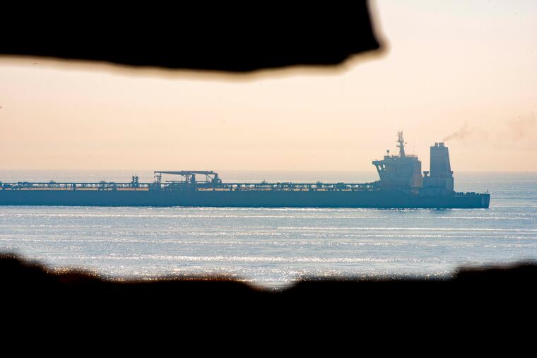 A view of the Grace 1 supertanker stands off the coast of the British territory of Gibraltar, Friday Aug. 16, 2019. The lawyer representing the captain of the Iranian supertanker caught in a diplomatic standoff said Friday that the captain no longer wants to be in command of the ship, which is in need of repairs that could prevent its immediate departure from Gibraltar.
