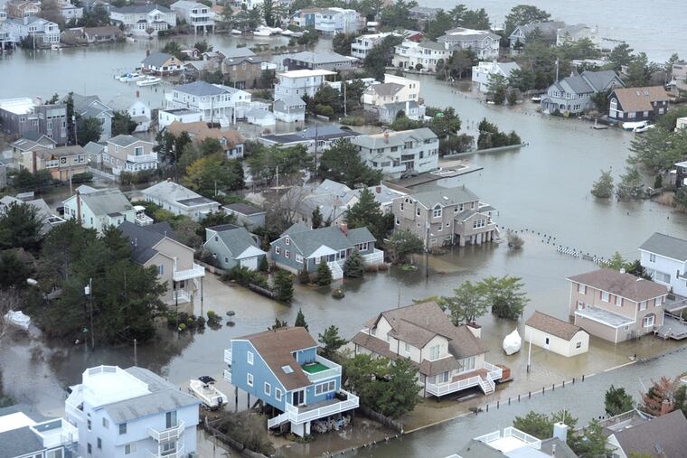 A portion of Harvey Cedars, on the bay side of Long Beach Island on the Jersey Shore, on Oct. 30, 2012, in the aftermath of Sandy.