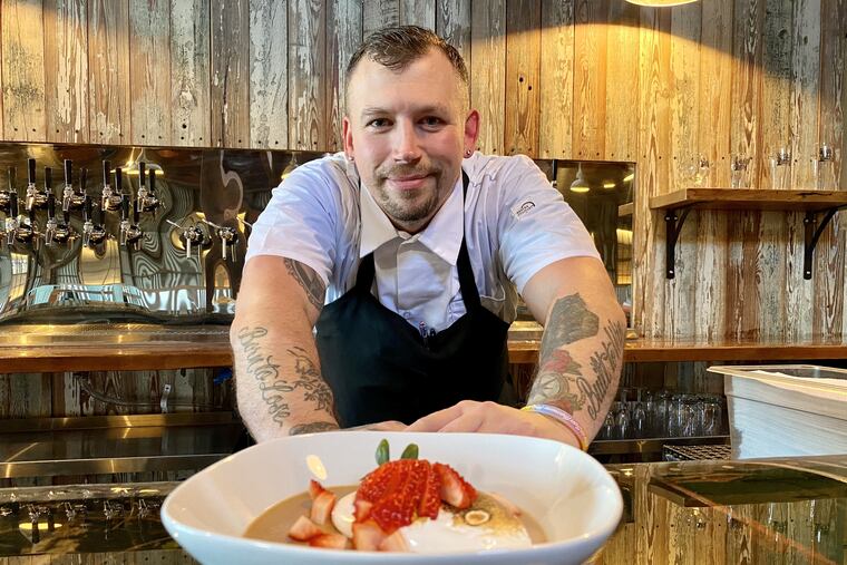 Chef Kris Serviss at Troubles End with Fluffernutter panna cotta.