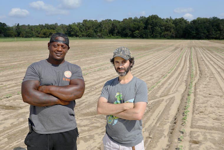 K & J Organic Farms co-owner Kenny Bartee (left) with William Levin in Pittsgrove Township, N.J William and Malya Levin, a Jewish couple, own the land where K & J, owned by a trio of Black farmers, grows produce. In a sense their two families are carrying on the legacy of South Jersey's Jewish agricultural settlements in the late 19th and early 20th centuries, when local Gentile farmers helped their new neighbors, who had fled persecution, learn how to farm -- and were helped in return.