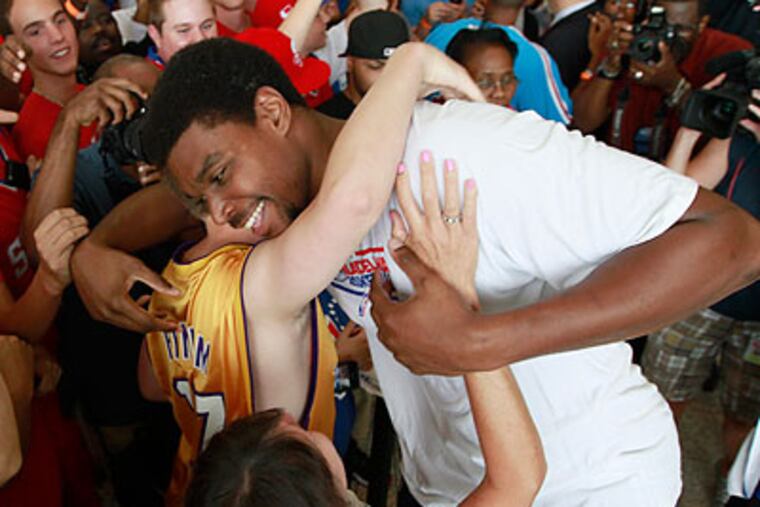"I'm really leaning toward making this my home," Andrew Bynum told 76ers fans on Wednesday. (David Swanson/Staff Photographer)