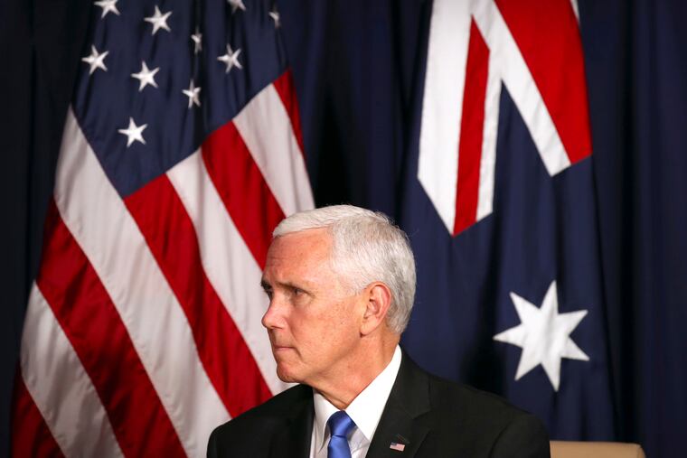 U.S. Vice President Mike Pence listens to Australian Prime Minster Scott Morrison during a bilateral meeting on the sidelines of the APEC Summit in Port Moresby, Papua New Guinea, Saturday, Nov. 17, 2018.