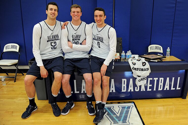 Villanova's three senior walk-ons (from left) Kevin Rafferty (left), Patrick Farrell (center) and Henry Lowe.