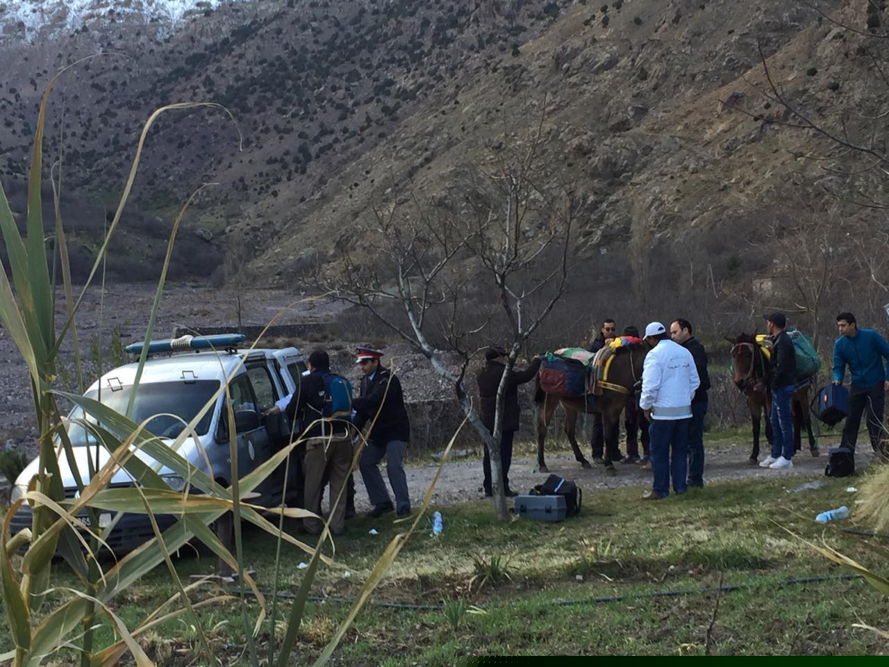 In this photo provided by Moroccan news channel 2M and taken on Tuesday, Dec. 18, 2018, a security team is seen at the area where the bodies of two Scandinavian women tourists were found dead, near Imlil in the High Atlas mountains, Morocco. The lone suspect arrested in the killing of two female Scandinavian tourists is connected to a terrorist group, and three other suspects are on the run, Moroccan prosecutors said Wednesday.
(2M via AP)