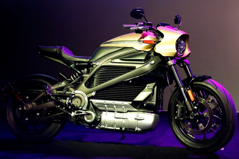 In this Jan. 7, 2019 photo a Harley-Davidson Motorcycles LiveWire electric motorcycle is on display during a Panasonic news conference at CES International in Las Vegas. Harley Davidson is hoping to appeal to a younger demographic as it launches its first electric motorcycle. (AP Photo/John Locher, File)