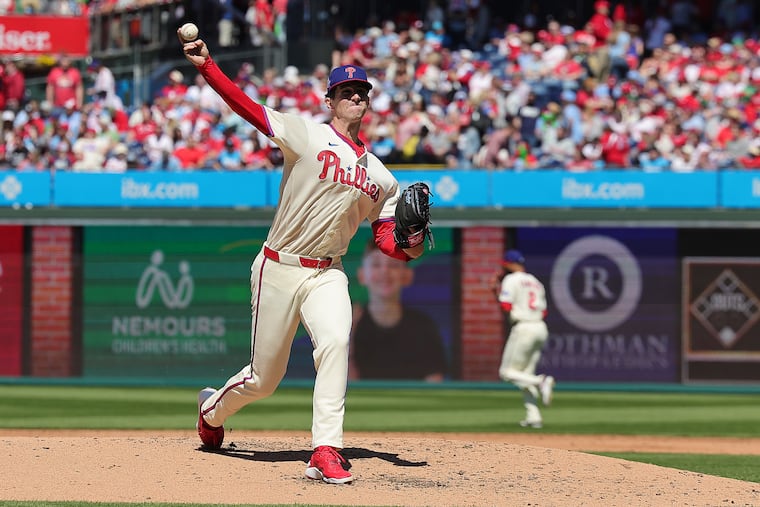 Philadelphia Phillies pitcher Andrew Painter comes in to pitch for the third inning against the Arizona Diamondbacks at Citizens Bank Park in Philadelphia on Sunday, April 12, 2026.
