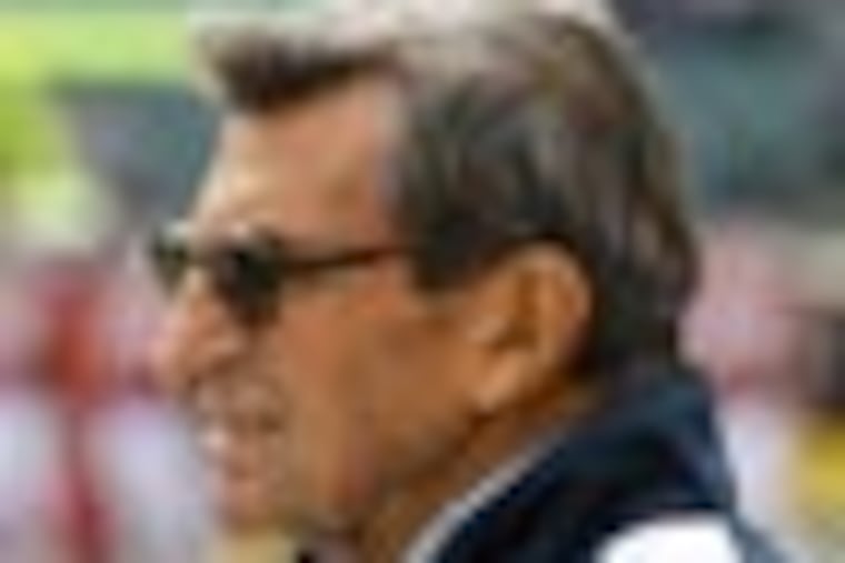 Penn State Head Football Coach Joe Paterno walks the sidelines prior to Penn State's 14-10 victory over Temple University. The season would prove to be Paterno's last at Penn State due to the Jerry Sandusky sex abuse scandal. SPORTS BEST YEAR END ( Charles Fox / Staff Photographer ) NITS18P, 9/17/2011, TEMPLE HOSTS PENN STATE AT LINCOLN FINANCIAL FIELD, PHILA., PA.