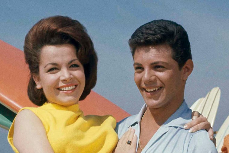 Funicello and Frankie Avalon filming "Beach Party."