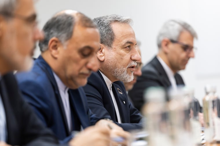 Iranian Foreign Minister Abbas Araghchi speaks during a bilateral meeting Tuesday in Geneva between Switzerland and Iran.