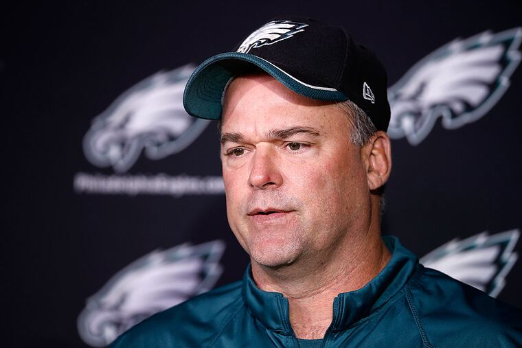 Philadelphia Eagles defensive coordinator Bill Davis speaks with members of the media at the NFL football team's practice facility, Tuesday, Dec. 15, 2015, in Philadelphia.