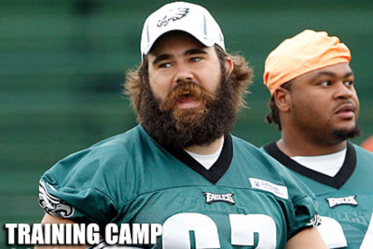 Jason Kelce sports his beard at a training camp practice. (Michael Bryant/Staff Photographer)