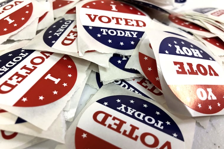 "I Voted Today" stickers – in English and Spanish – at Camden County Board of Elections in Blackwood November 5, 2018 are ready for the mid-term election on Tuesday.
