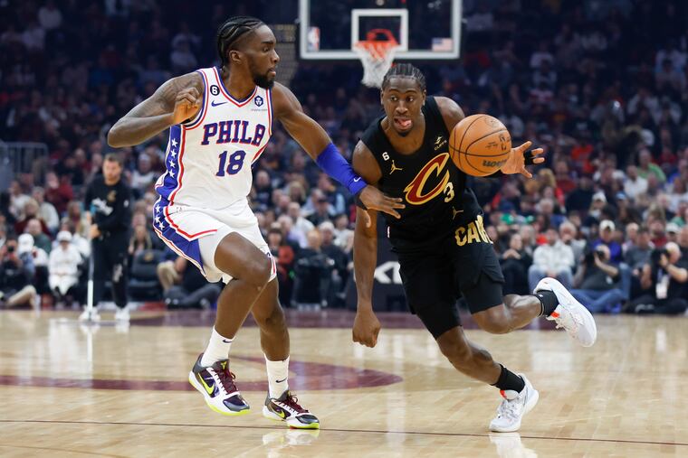 Cleveland Cavaliers guard Caris LeVert (3) drives against Philadelphia 76ers guard Shake Milton (18).