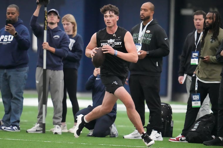 Drew Allar threw on Wednesday at Penn State's pro day. After recovering from a fractured ankle, Allar said, “I feel like I could go out and play in a game right now.”
