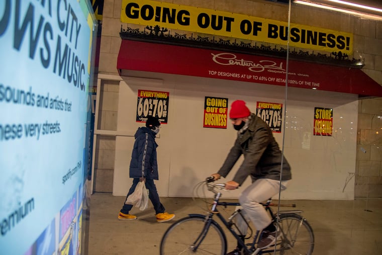 Outside Century 21 on East Market Street. The iconic department store announced in September that its 13 locations would be shutting down for good because of "unforeseen circumstances” of the pandemic. Now another six-week shutdown in response to exploding cases will be another blow to Philadelphia workers.