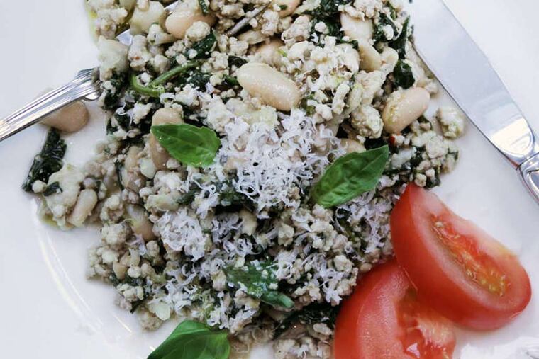 Family-friendly recipe: Turkey, White Bean and Spinach Hash. ( Washington Post photo by Randolph Smith )
