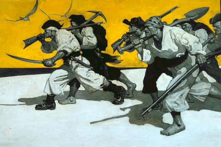 A "Treasure Island" endpaper illustration by N.C. Wyeth, 1911, oil on canvas, in the Brandywine River Museum exhibition.