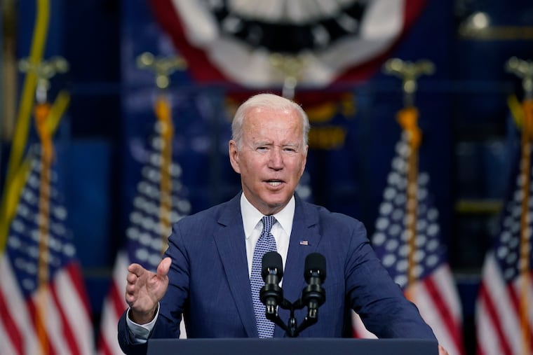 President Joe Biden speaks at NJ Transit Meadowlands Maintenance Complex on October 25, 2021, to promote his economic agenda in Kearny, N.J.