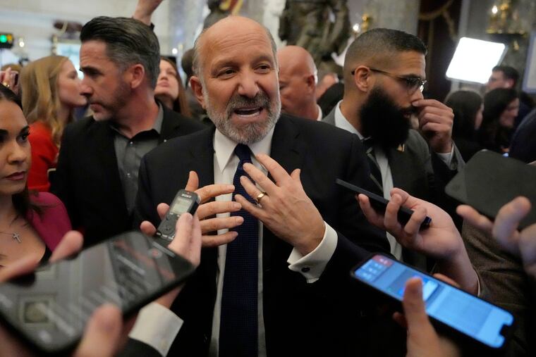 Secretary of Commerce Howard Lutnick speaks with reporters after President Donald Trump addressed a joint session of Congress at the Capitol in Washington on Tuesday, March 4, 2025.