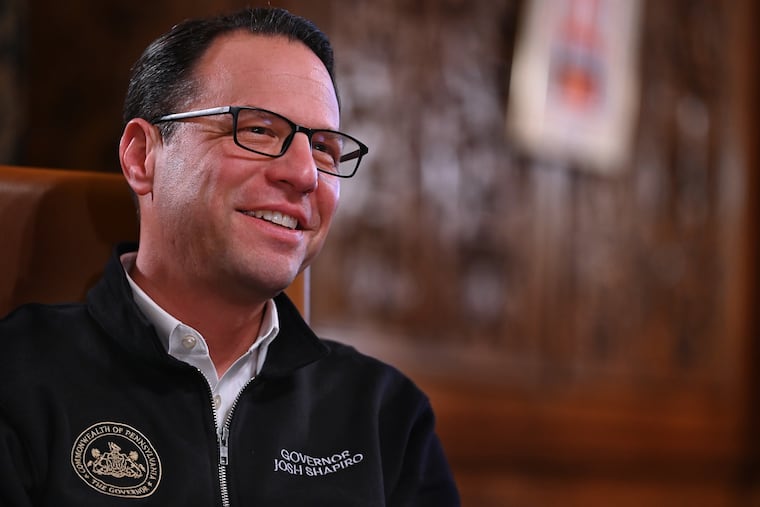 Governor Josh Shapiro during a sit down interview with The Inquirer in his office in the capitol in Harrisburg Feb. 21, 2023.