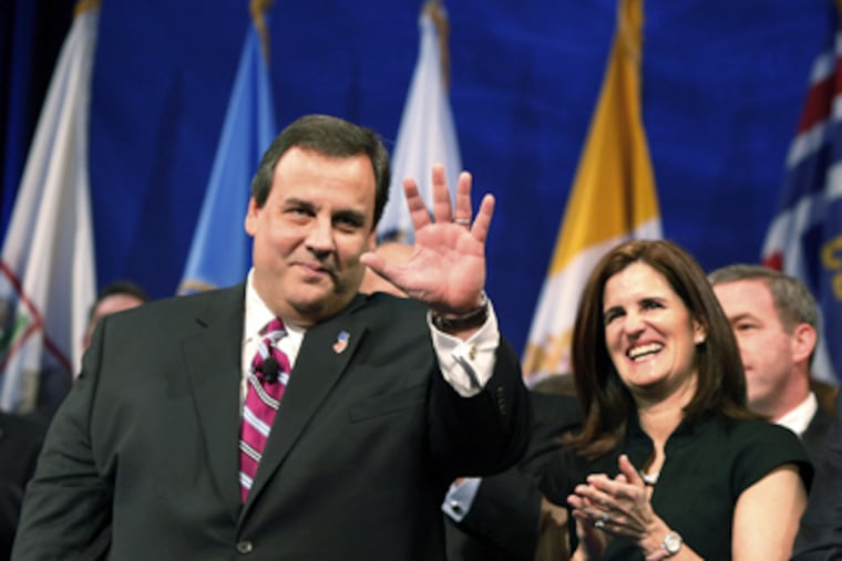 Mary Pat Christie applauding husband Chris during his swearing-in as
governor last year. (Mel Evans / Associated Press)