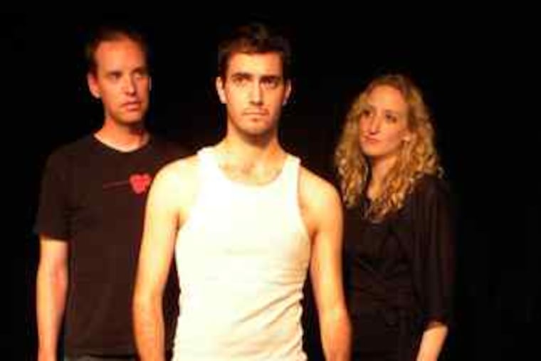 Represented Theatre Company competes with "Alabama, Alabama," with Ed Miller (left) as Boy, Ted Powell as Alabama, Victoria Frings as Woman, and Kaki Burns as Tulip the dog.