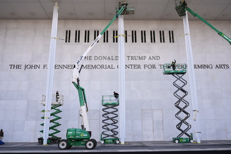 The facade of the renamed Donald J. Trump and John F. Kennedy Memorial Center for the Performing Arts in Washington.