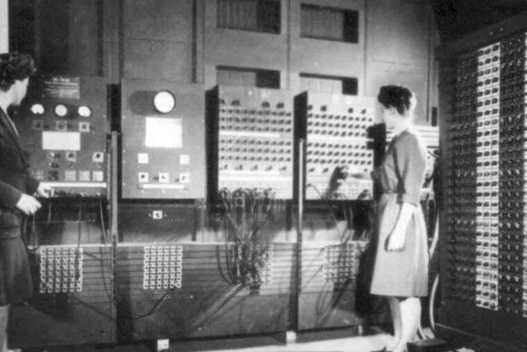At the University of Pennsylvania, Jean Bartik (left) operates the main control panel of ENIAC,the first electronic computer. She was one of six women hired in 1945 to program ENIAC.