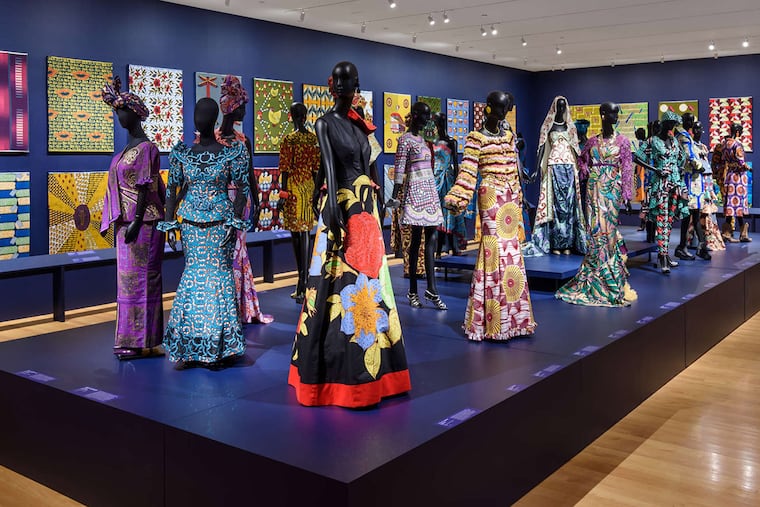 Vlisco fabrics fashioned into contemporary Central and West African style dresses at the "Creative Africa" exhibit.