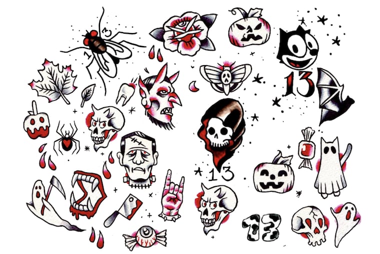 Dome of the $31 designs offered by MOO TATTOO,<br/>
513 South Street 2nd Floor, as part of its Friday 13tj promotion.