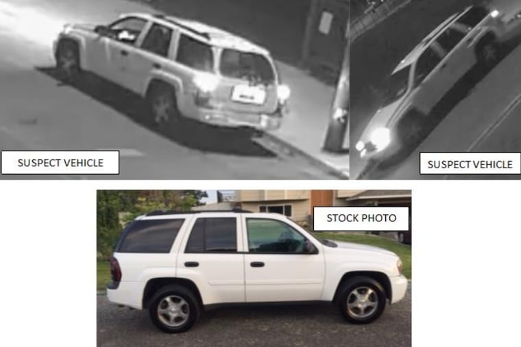 Police released images of the suspected SUV, believed to be a white 2001-08 Chevrolet Trailblazer, that fatally struck 20-year-old Bryce Wolfe, a Temple University student, on June 24.