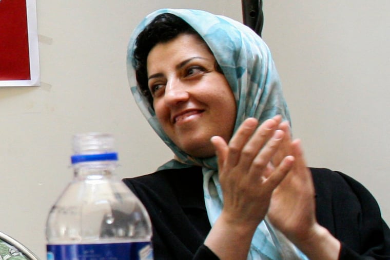 Prominent Iranian human rights activist Narges Mohammadi is seen during a meeting on women's rights in Tehran, Iran, in 2008.