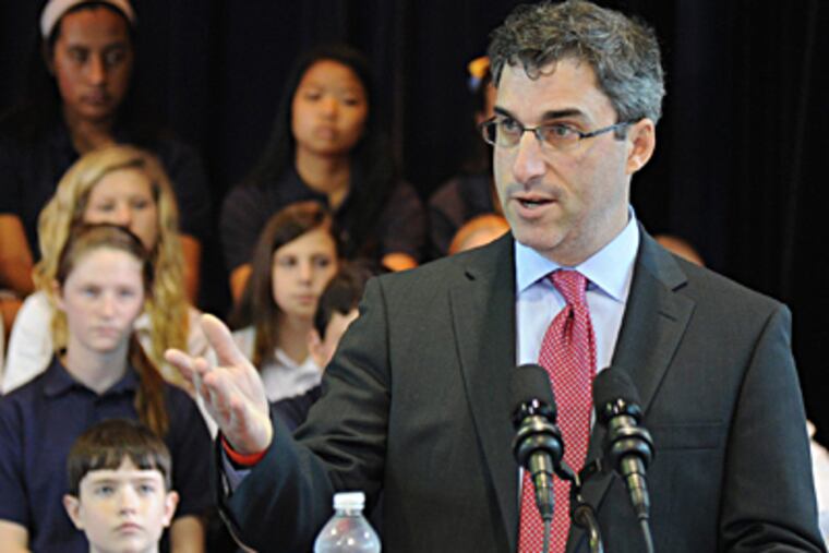 Darren Sudman, co-founder of Simon’s Fund, speaking at a ceremony in Norristown. CLEM MURRAY / Staff Photographer