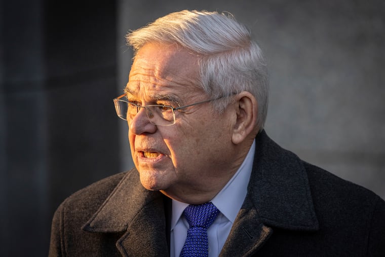 Former Sen. Bob Menendez (D., N.J.) speaks to reporters outside federal court in New York in January.