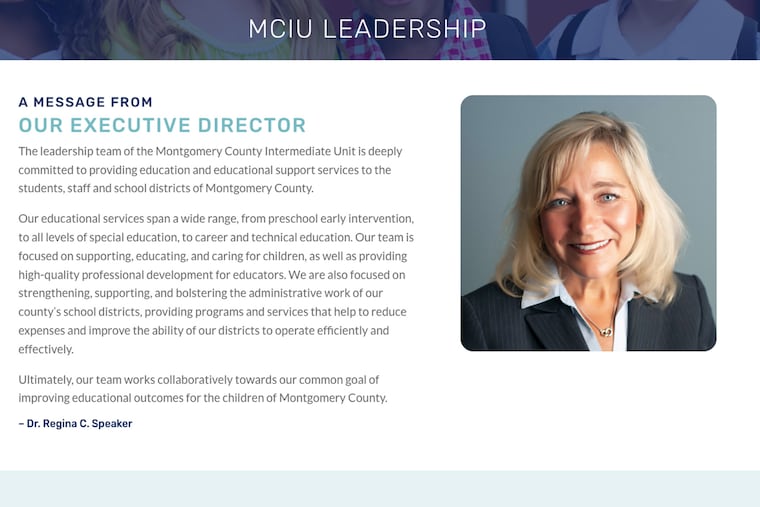 Regina C. Speaker 's page on the Montgomery County Intermediate Unit’s website.