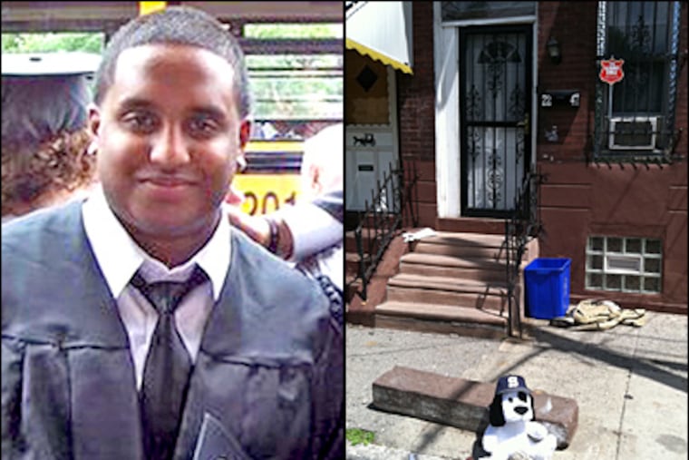 Mohan Varughese, 23, was shot and killed for his motorcycle, police said. At right, a stuffed animal marks the spot on North Camac Street where Varughese was killed.