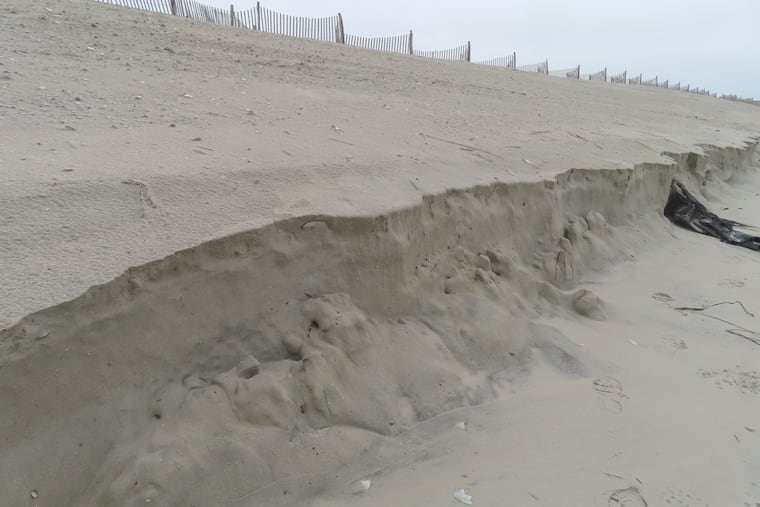 Significant erosion is shown in this Oct. 25, 2022, photo of a beach in North Wildwood N.J. On Jan. 4, 2023, the city asked a judge to force the state environmental protection department to pay it $21 million to cover the cost of trucking in sand over the past decade.