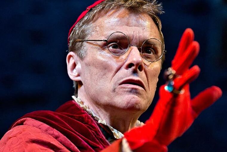 Richard B. Watson as Cardinal Wolsey in the Pennsylvania Shakespeare Festival production of Henry VIII, on stage through August 4 in Center Valley on the campus of DeSales University. (Photo by Lee A. Butz.)