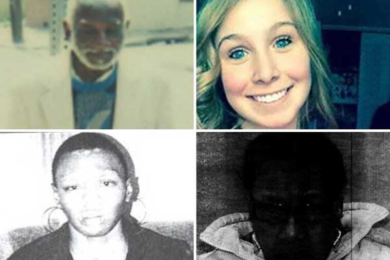 Philadelphia police are asking for help finding, clockwise from top left, Francis Rollins, Leanne Merna, Doris Blount and Janine Felts. CAPTION UPDATE: Leanne Merna has now been located.