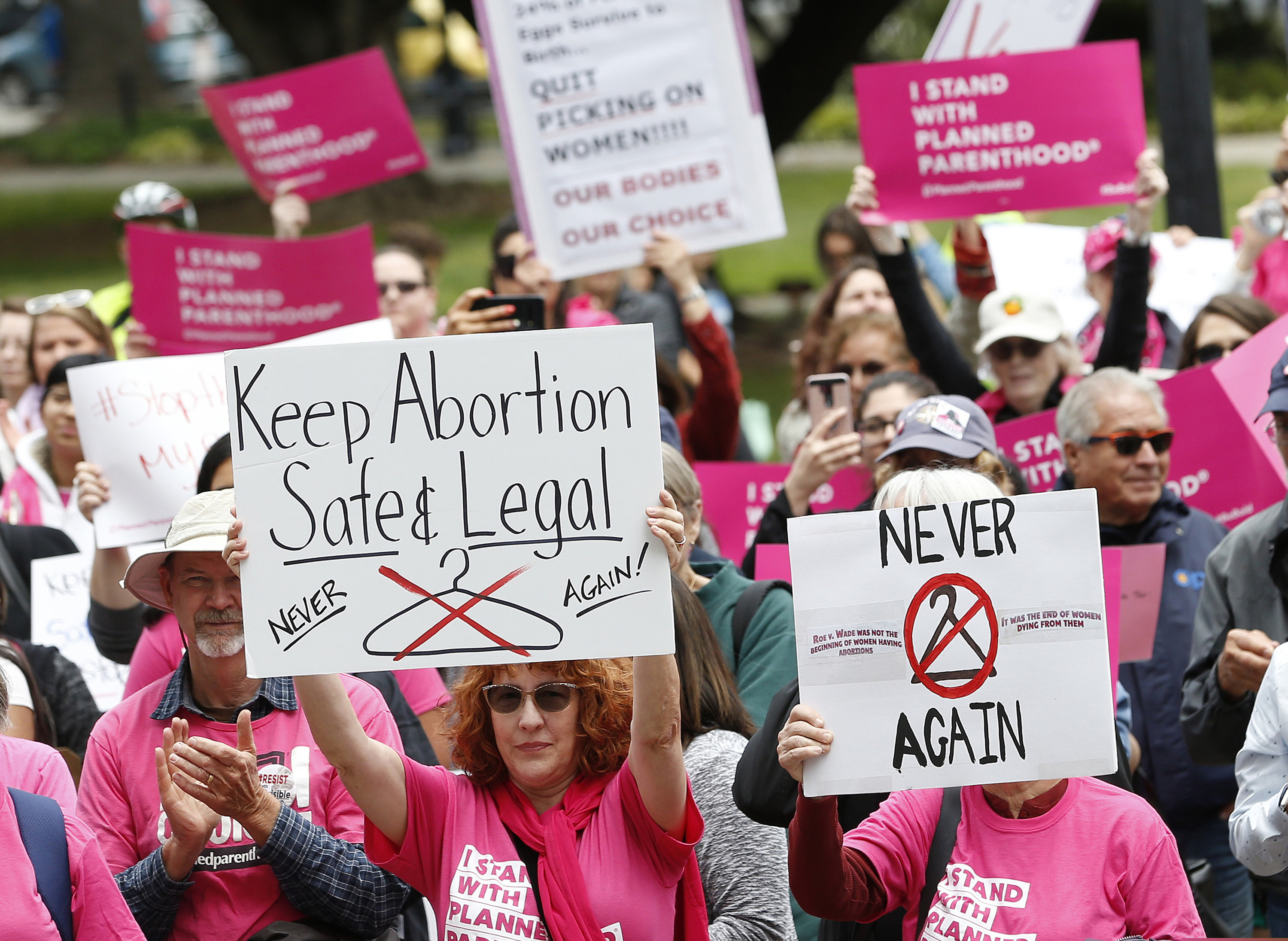 People rally in support of abortion rights at the state Capitol in Sacramento, Calif., in 2019.