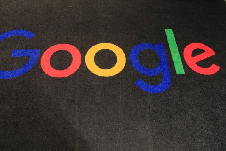 In this Nov. 18, 2019 file photo, the logo of Google is displayed on a carpet at the entrance hall of Google France in Paris. (AP Photo/Michel Euler, File)