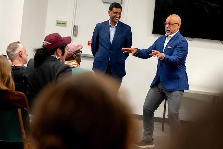 State Rep. Chris Rabb (right) joins U.S. Rep. Ro Khanna (left) Tuesday, July 28, 2026, as he stops on his “Made in PA: New Economic Patriotism Tour” at the City Institute Library on Rittenhouse Square.